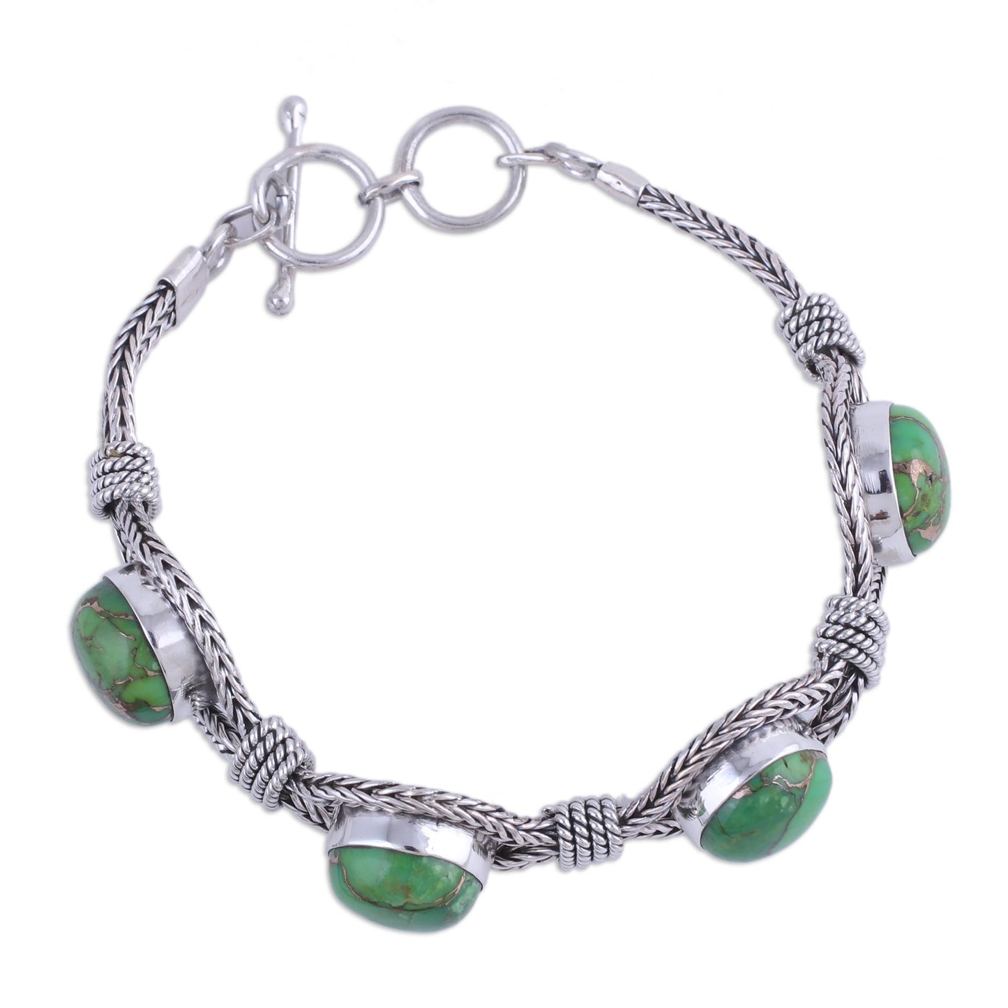 Heavenly Greens India Modern Green Composite Turquoise and Silver Bracelet