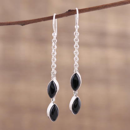 Midnight Seeds Black Onyx and Sterling Silver Dangle Earrings from India