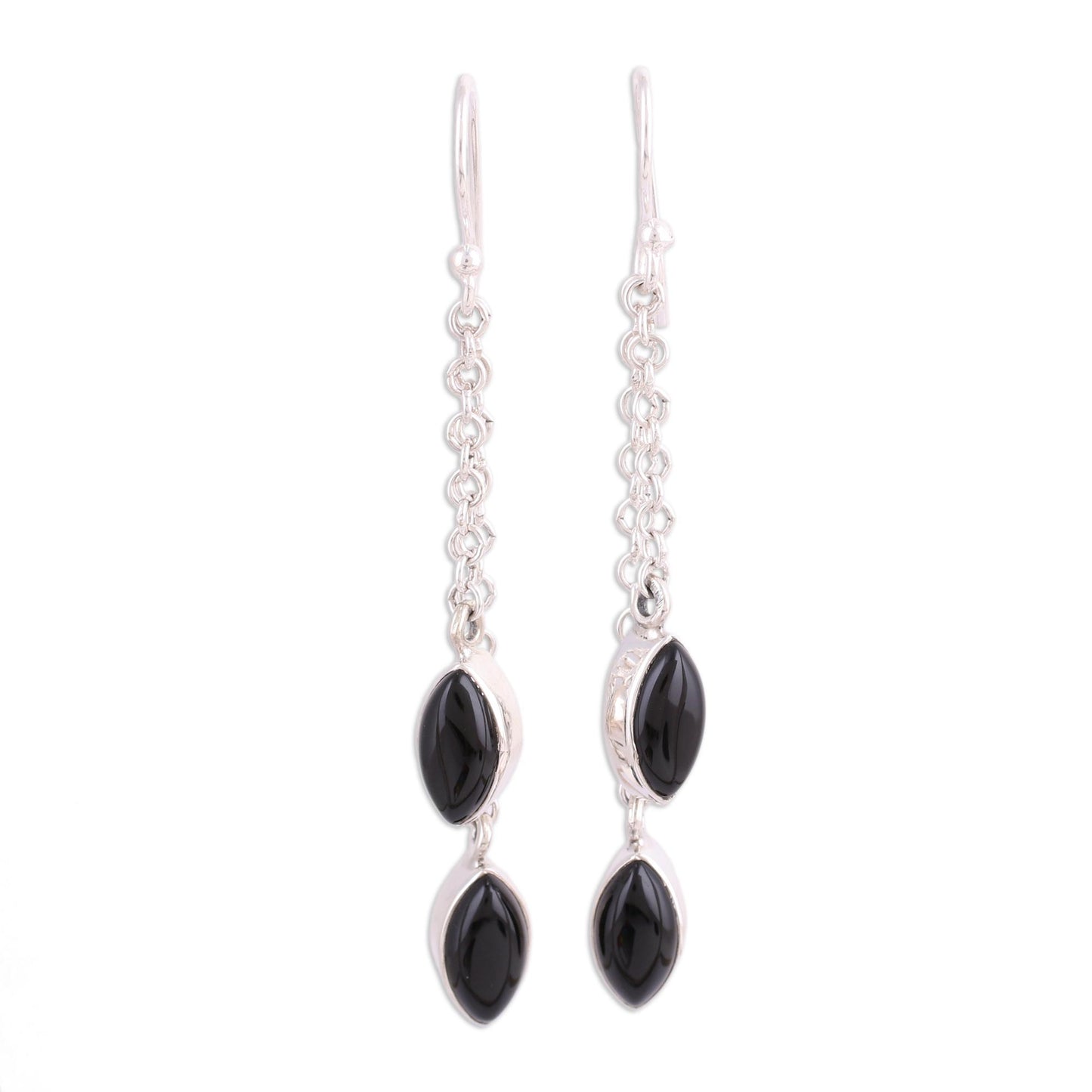 Midnight Seeds Black Onyx and Sterling Silver Dangle Earrings from India