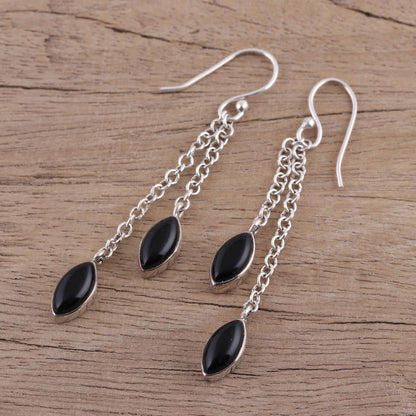 Midnight Seeds Black Onyx and Sterling Silver Dangle Earrings from India