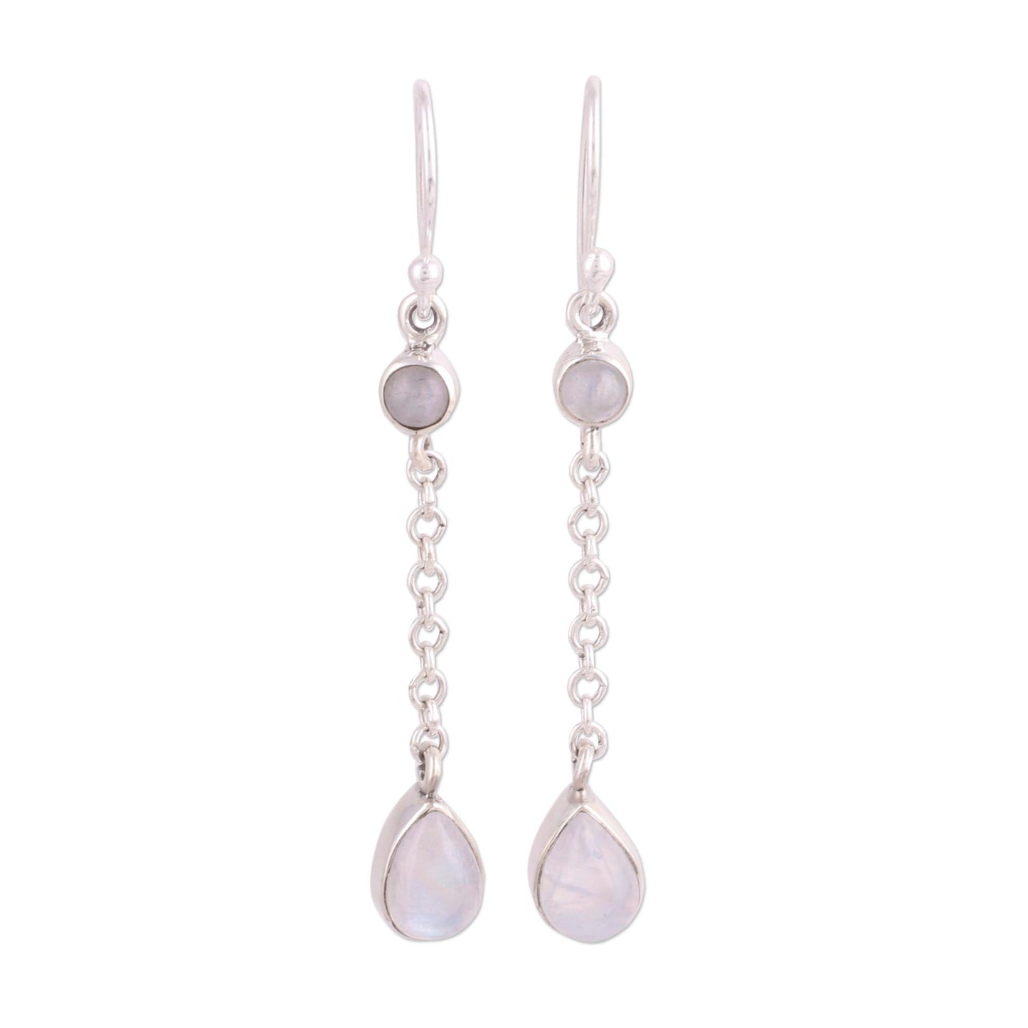 Glistening Teardrops Teardrop Rainbow Moonstone Dangle Earrings from India