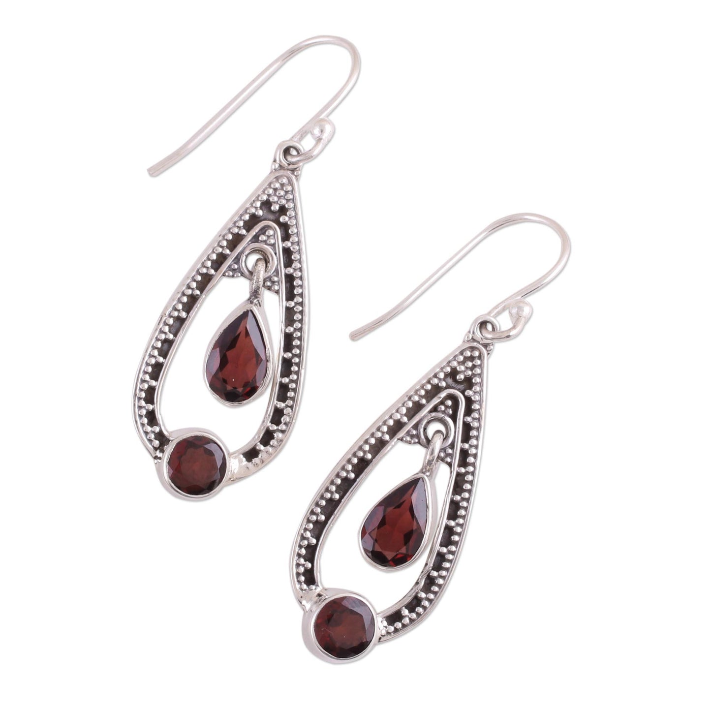 Teardrop Romance Garnet and Sterling Silver Dangle Earrings from India