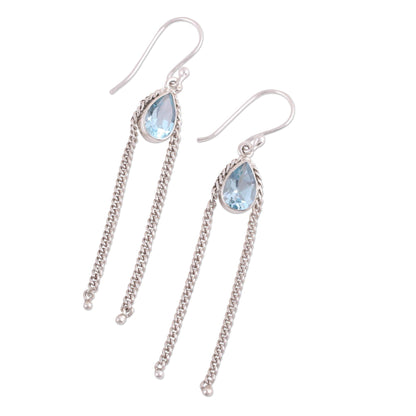 Sky Chains Teardrop Blue Topaz Dangle Earrings from India