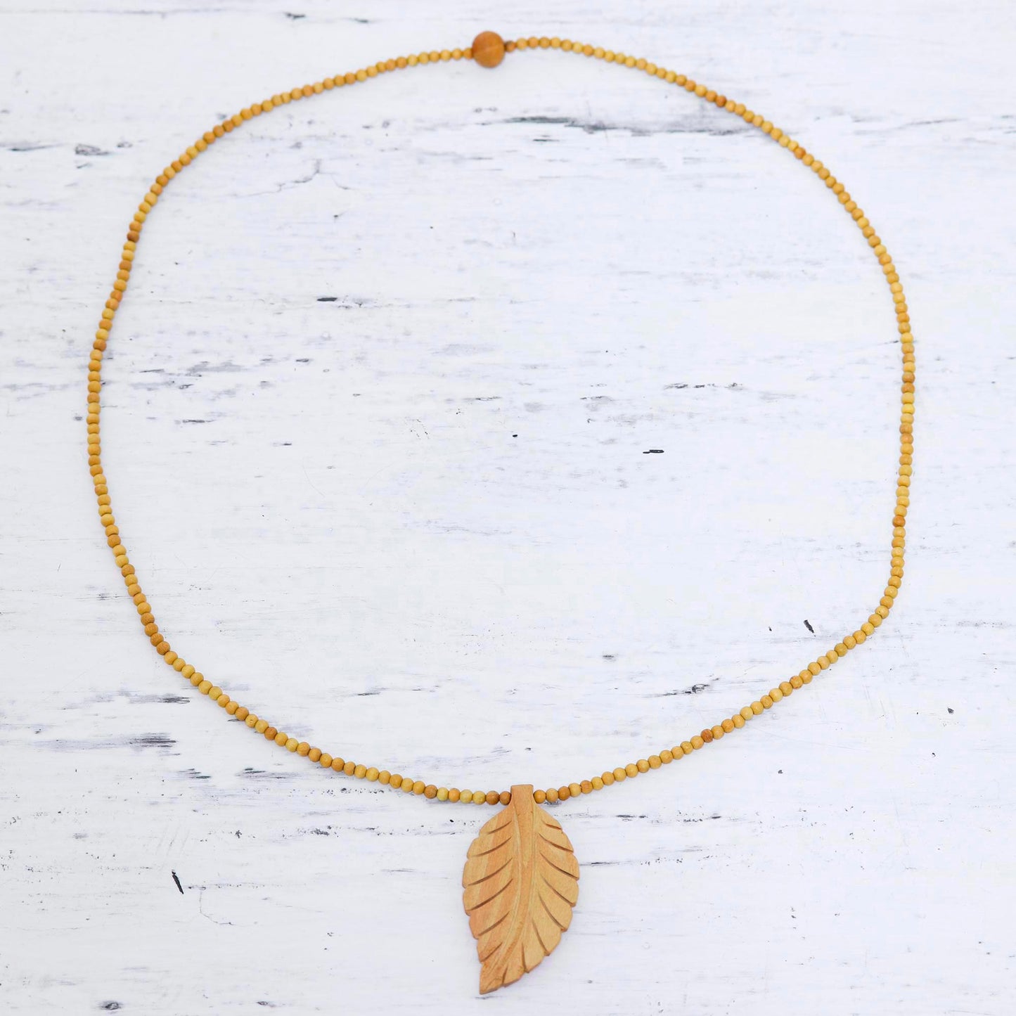 Curry Leaf Leaf Motif Pendant Necklace Handmade from Wood