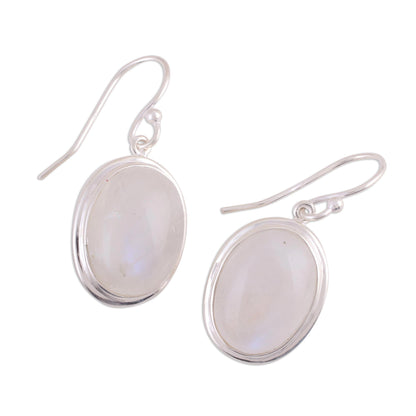 Elusive Shimmer Classic Rainbow Moonstone and Sterling Dangle Earrings