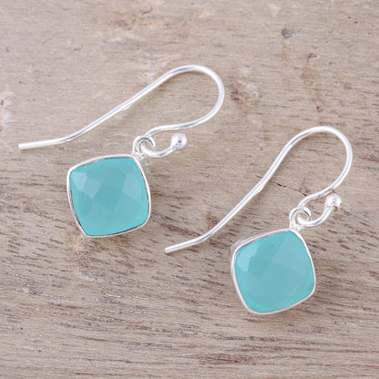 Sea Glass Faceted Aqua Chalcedony Dangle Earrings