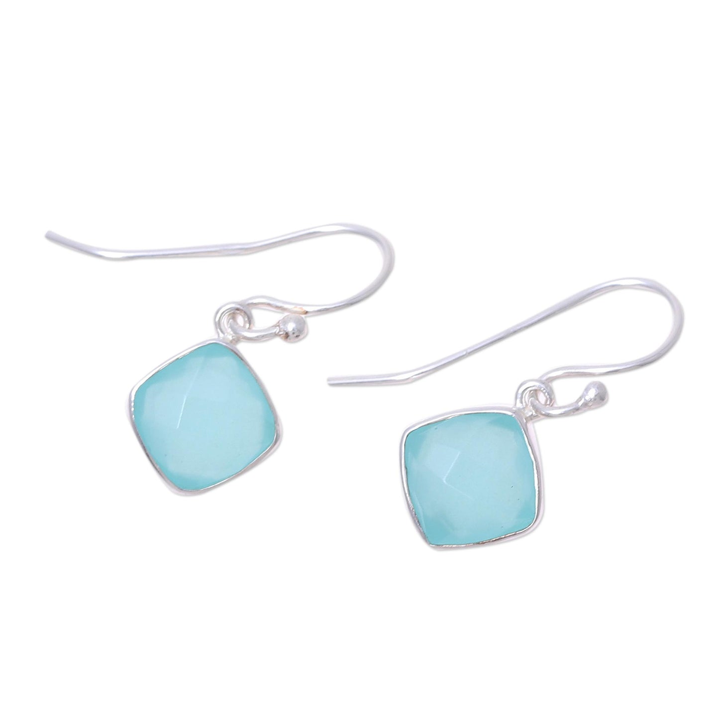 Sea Glass Faceted Aqua Chalcedony Dangle Earrings