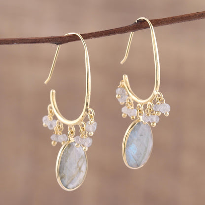 Regal Beauty Gold Plated 13 Carat Labradorite Dangle Earrings