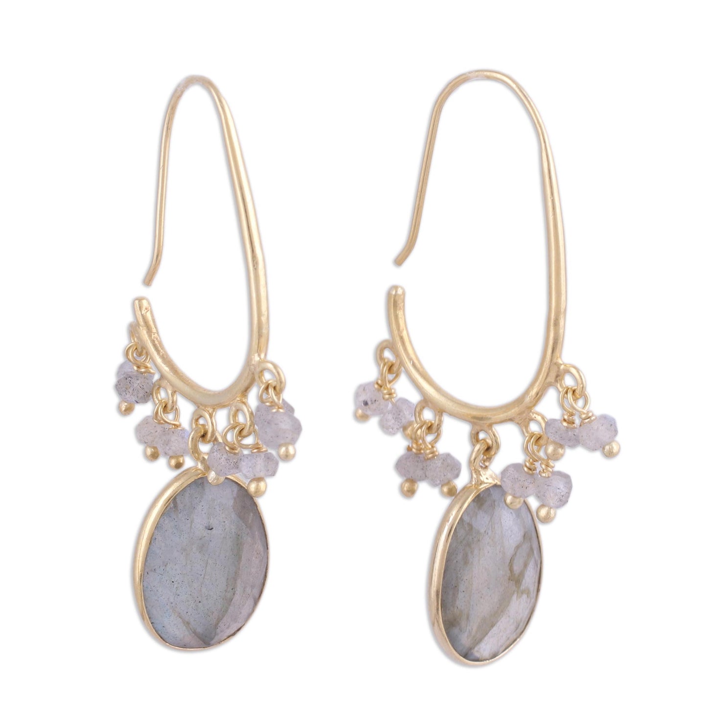 Regal Beauty Gold Plated 13 Carat Labradorite Dangle Earrings