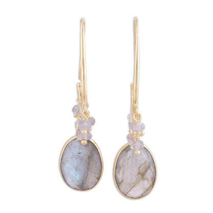 Regal Beauty Gold Plated 13 Carat Labradorite Dangle Earrings