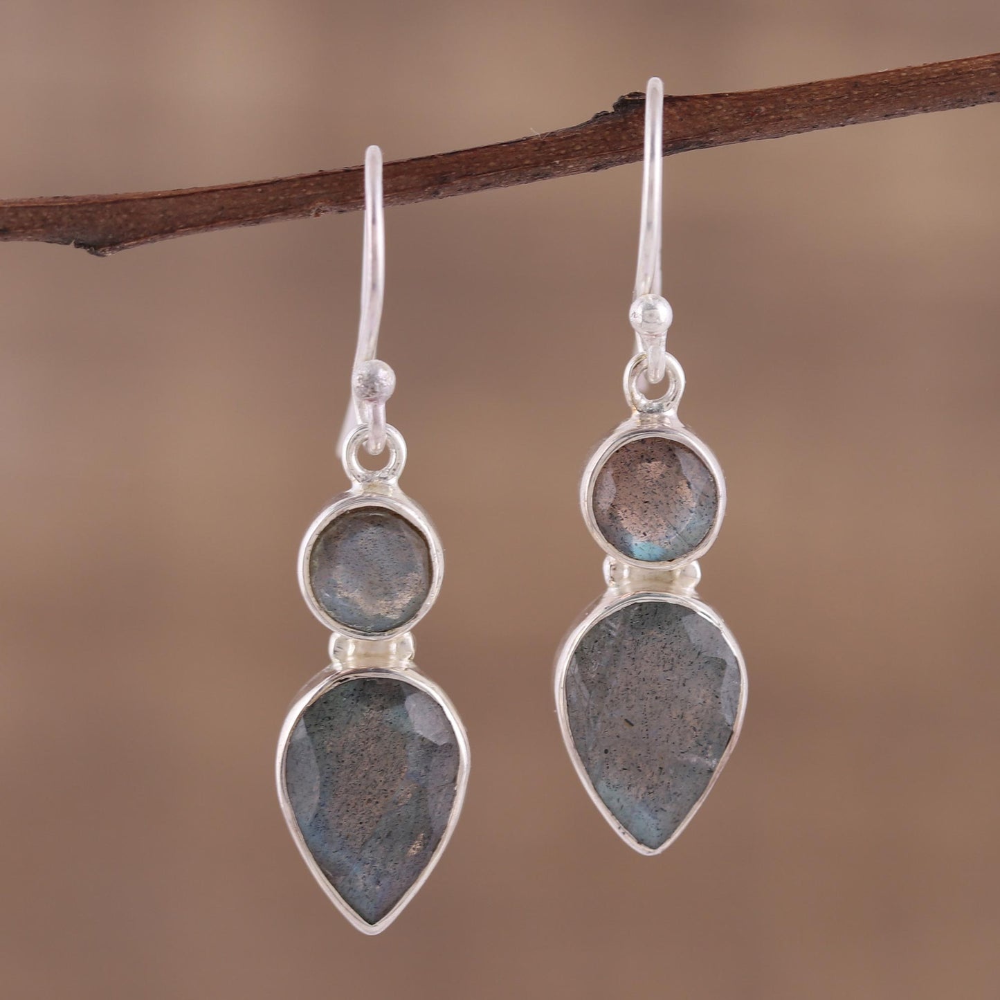 Dewdrop Muse Faceted Labradorite Gemstone and Silver Dangle Earrings