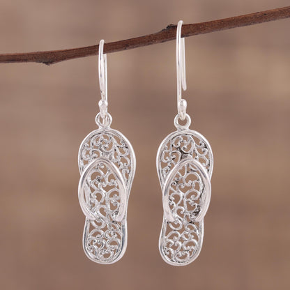 Flip-Flop Time Sterling Silver Flip Flop Sandal Earrings from India