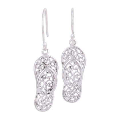 Flip-Flop Time Sterling Silver Flip Flop Sandal Earrings from India