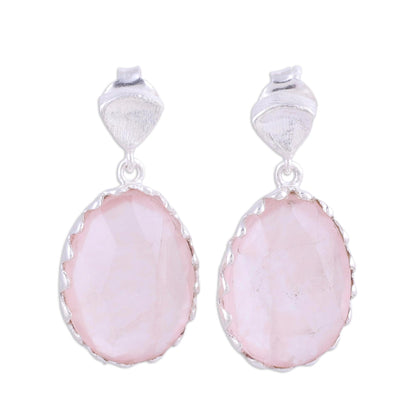 Cherish Me Rose Quartz and Sterling Silver Dangle Earrings from India