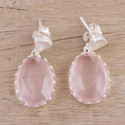 Cherish Me Rose Quartz and Sterling Silver Dangle Earrings from India