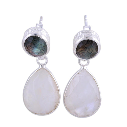 Misty Alliance Rainbow Moonstone and Labradorite 23 Ct Earrings