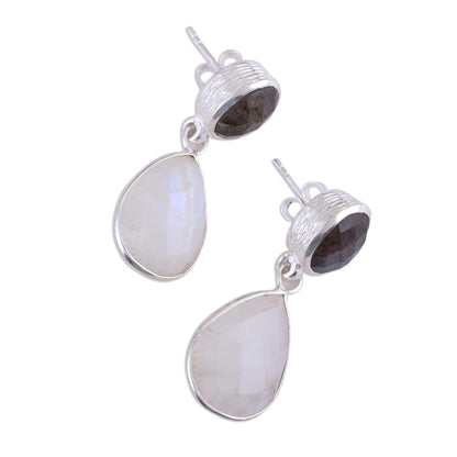 Misty Alliance Rainbow Moonstone and Labradorite 23 Ct Earrings