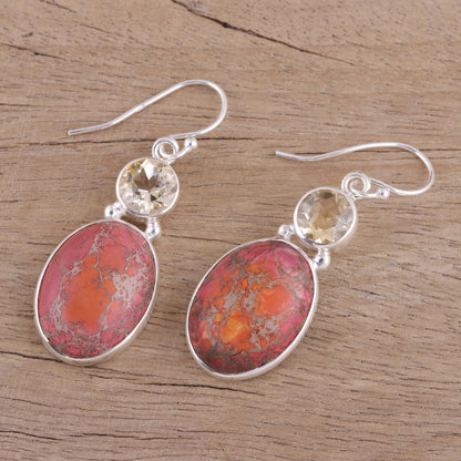 Sunset Appeal Sterling Hook Earrings with Citrine and Composite Turquoise