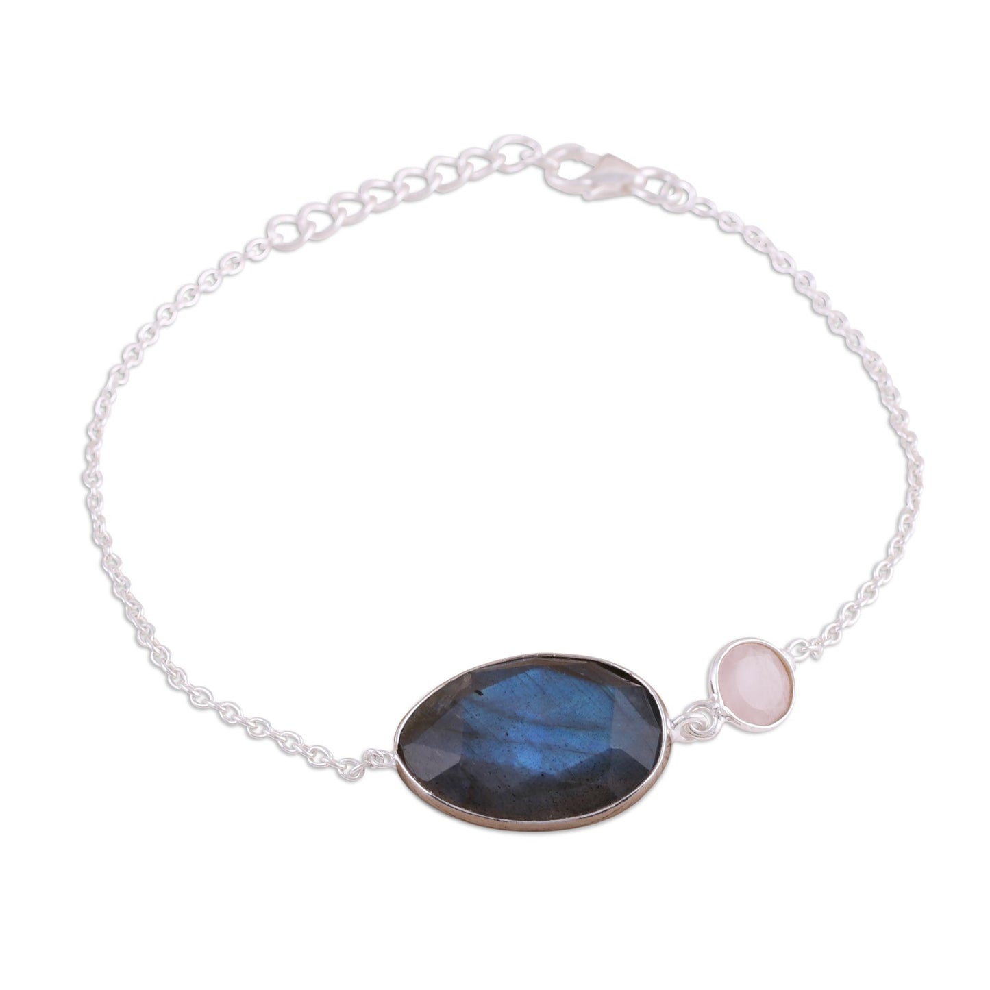 Mist and Mystery Sterling Silver Labradorite and Rose Quartz Pendant Bracelet