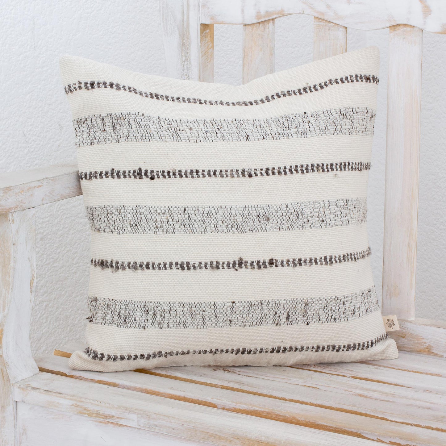 Beauty in Taupe Guatemalan Taupe Striped Backstrap Woven Wool Cushion Cover