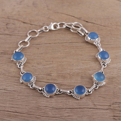 Charming Orbs Chalcedony and Sterling Silver Link Bracelet from India