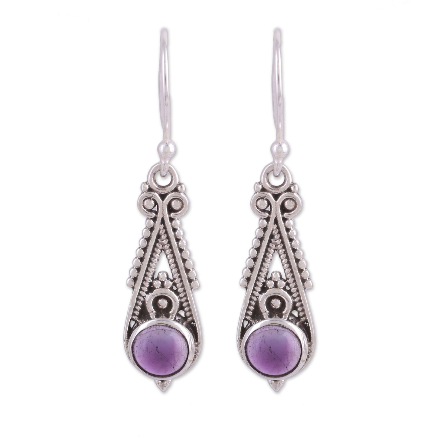 Regal Peaks Pointed Amethyst Dangle Earrings from India