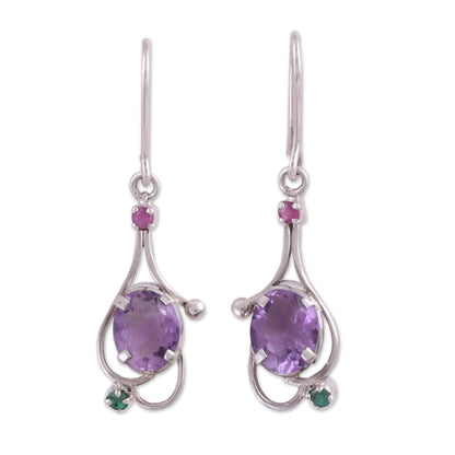 Alluring Glisten Multi-Gemstone Dangle Earrings from India