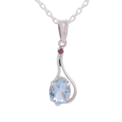 Enthralling Sky Blue Topaz and Ruby Pendant Necklace from India