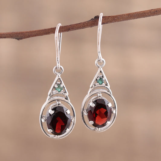 Scarlet Joy Garnet and Emerald Dangle Earrings from India