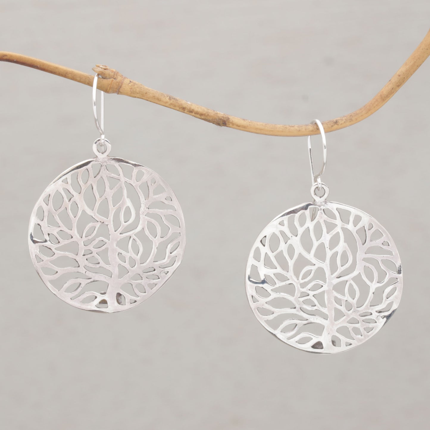 Venation Hand Crafted Sterling Silver Dangle Earrings from Bali