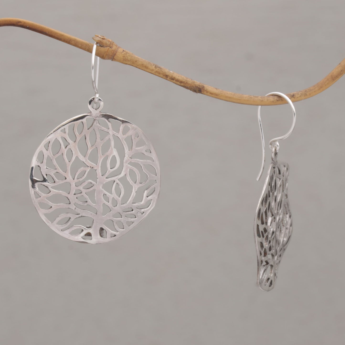 Venation Hand Crafted Sterling Silver Dangle Earrings from Bali