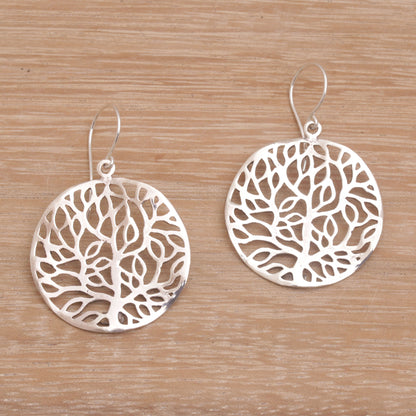 Venation Hand Crafted Sterling Silver Dangle Earrings from Bali