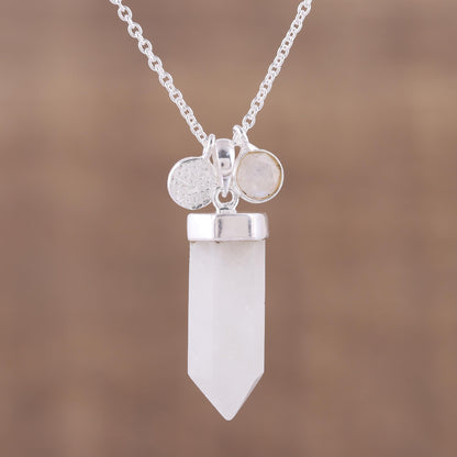 Moonlight Crystal Rainbow Moonstone Crystal Pendant Necklace from India