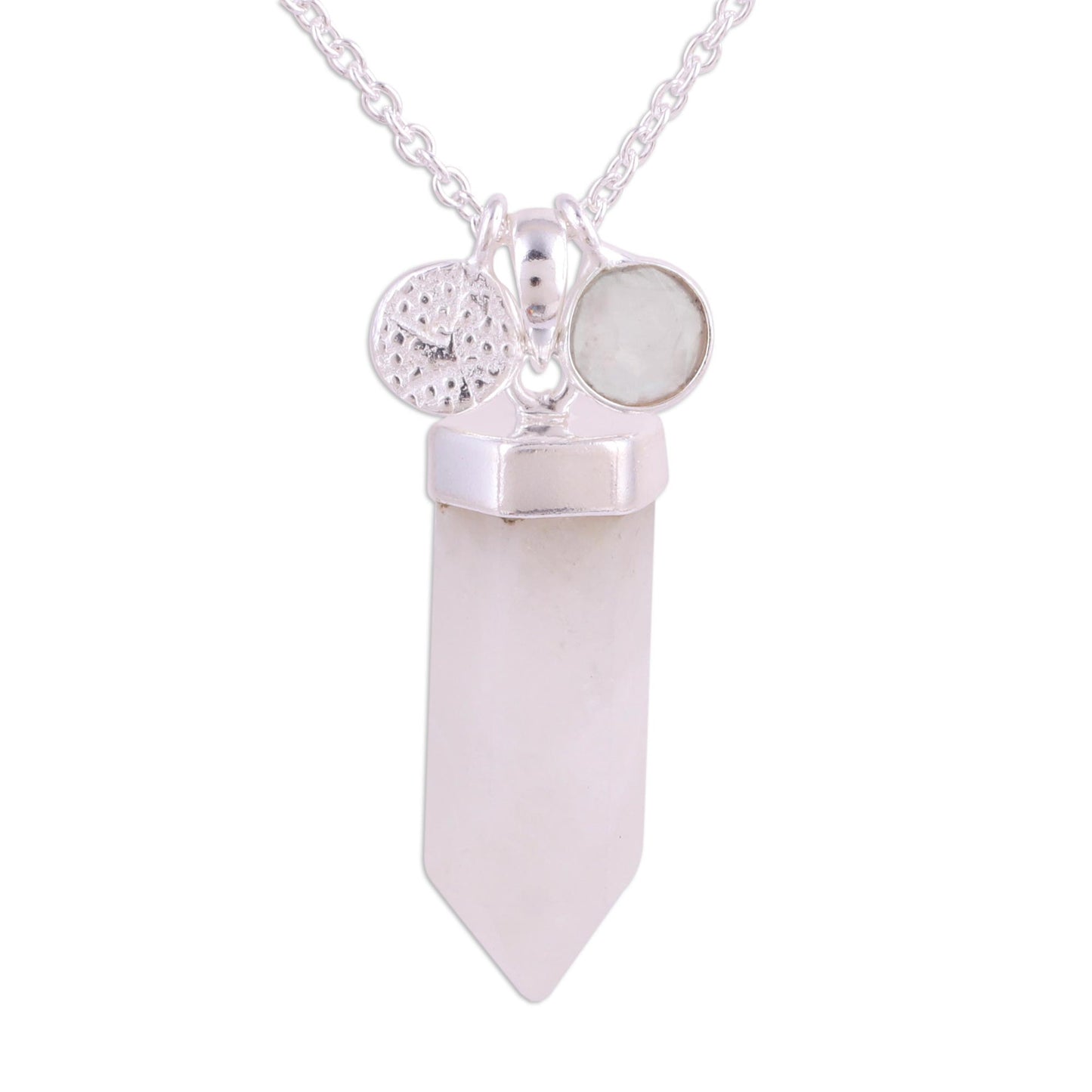 Moonlight Crystal Rainbow Moonstone Crystal Pendant Necklace from India