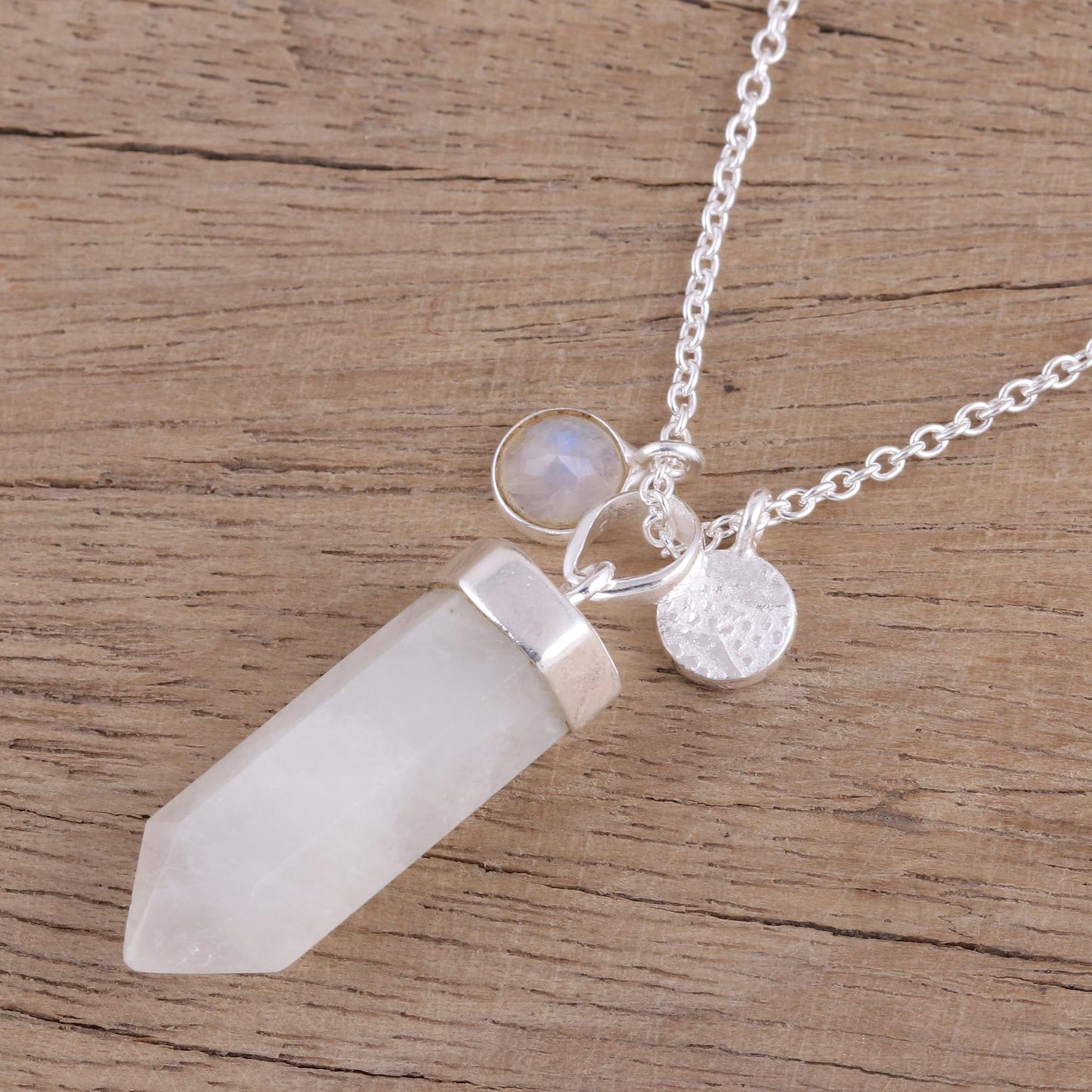 Moonlight Crystal Rainbow Moonstone Crystal Pendant Necklace from India