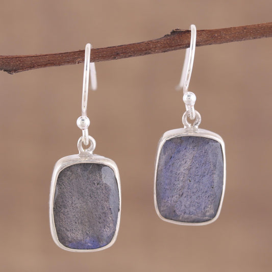 Darkening Mist 15 Carat Labradorite Earrings in Sterling Silver Bezels