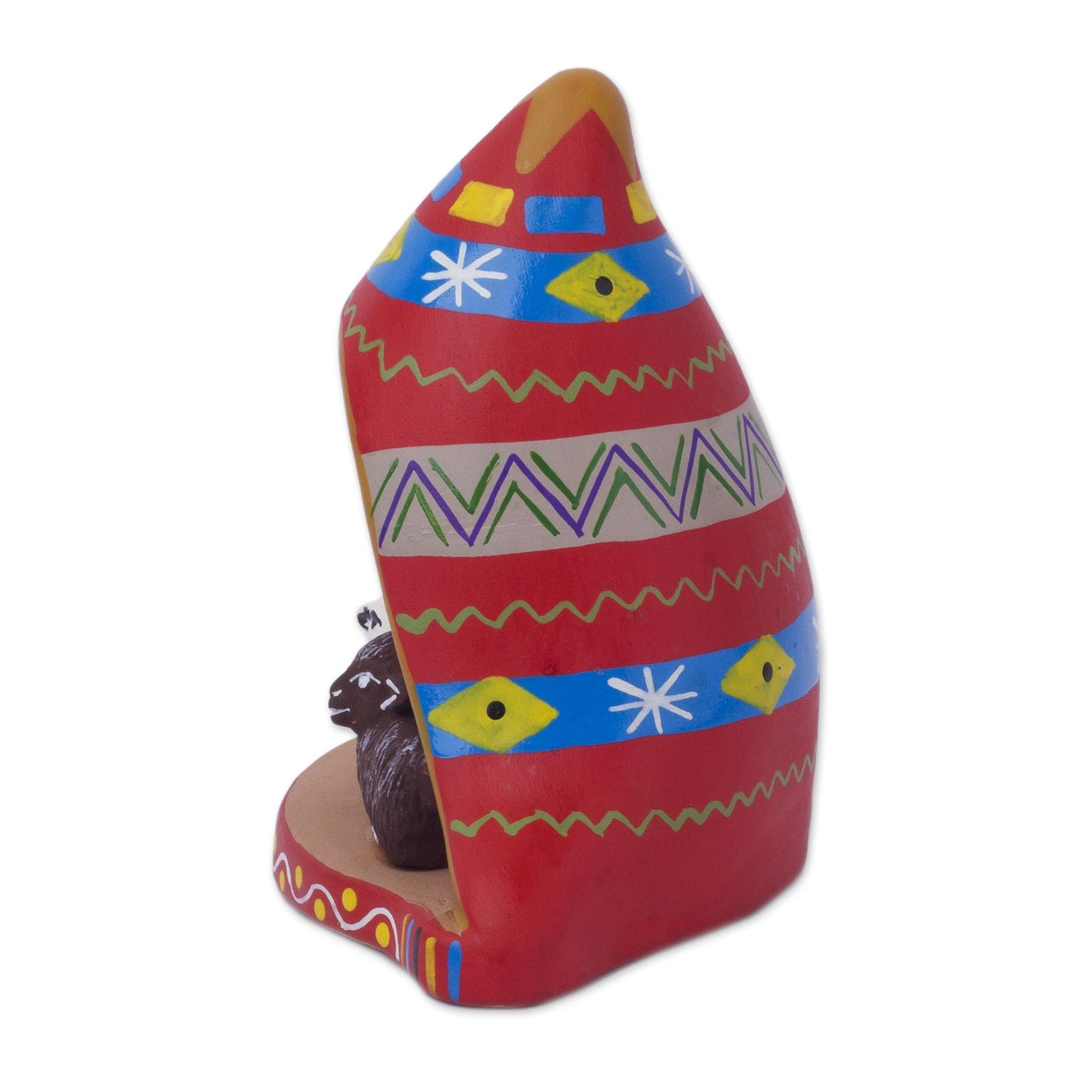 Nativity Inside a Chullo Hat Hand-Painted Andean Ceramic Nativity Figurine from Peru