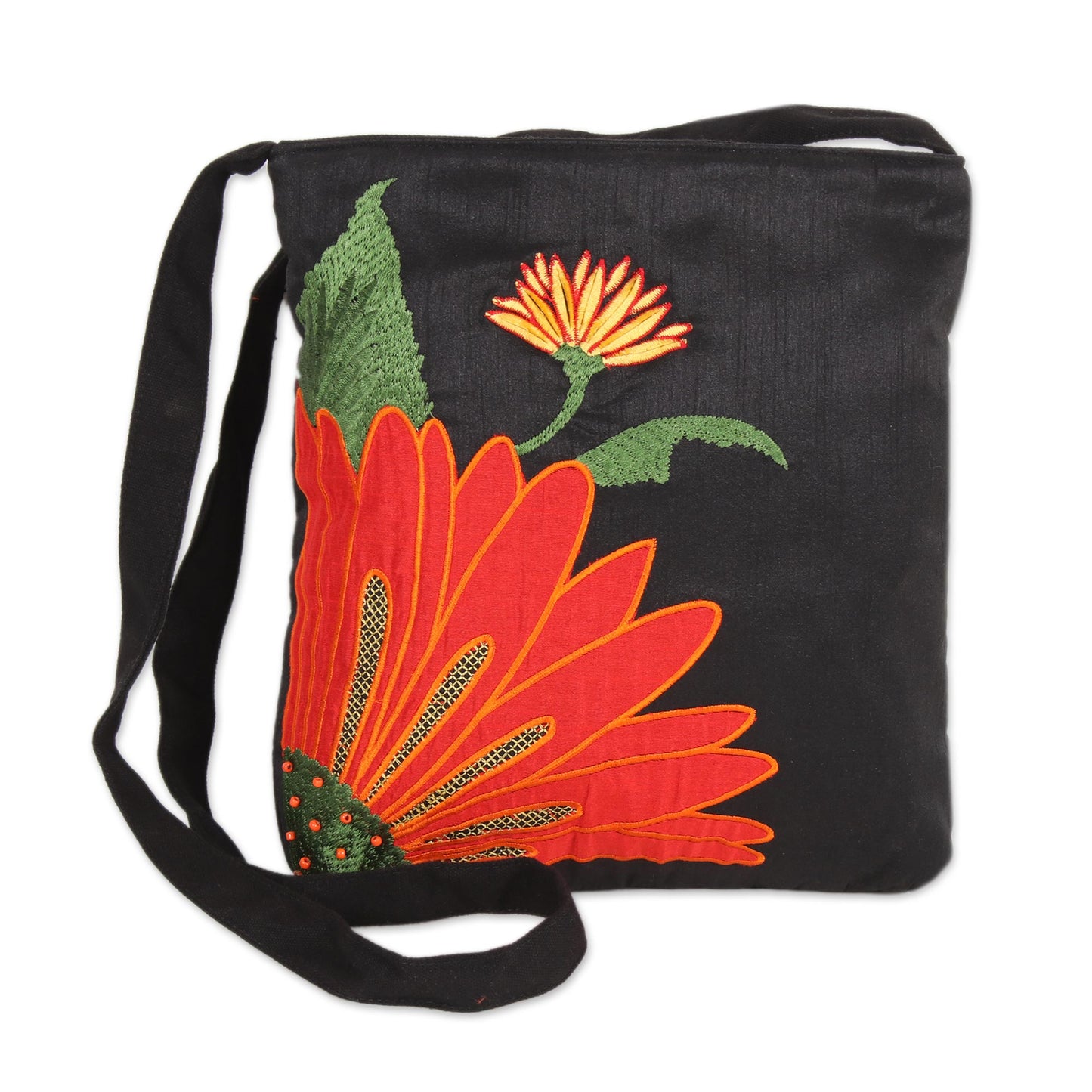 Lovely Blossom Embroidered Floral Cotton Sling Handbag from India