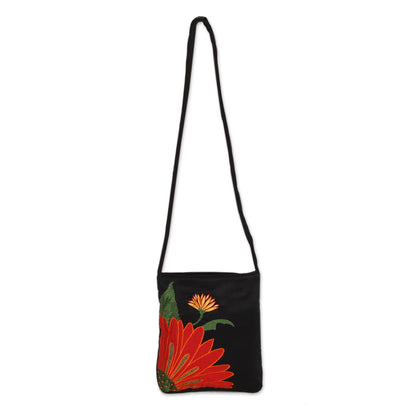 Lovely Blossom Embroidered Floral Cotton Sling Handbag from India