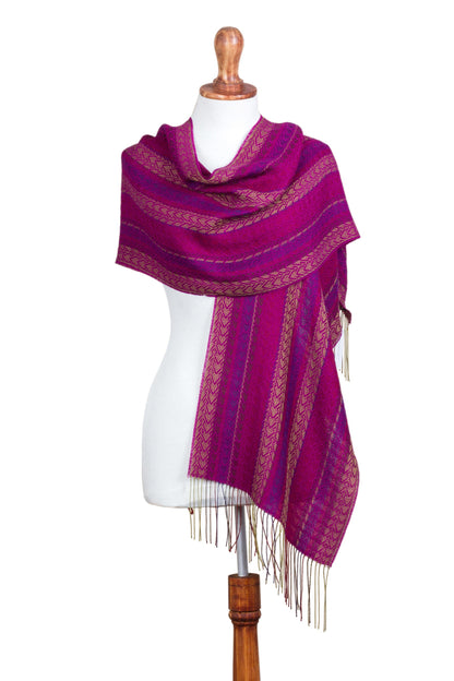 Effortless Style Alpaca Blend Wrap Scarf with Wave Motifs from Peru