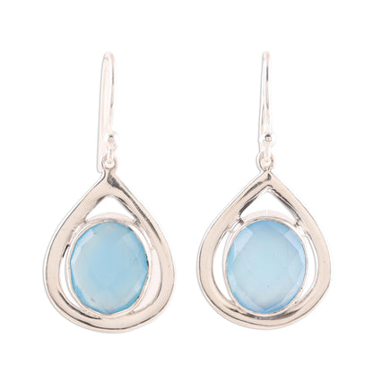 Inland Sea Blue Chalcedony and Sterling Silver Dangle Earrings