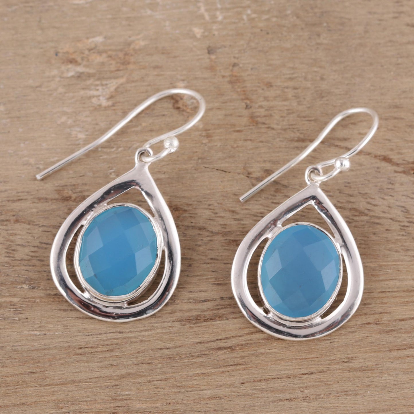 Inland Sea Blue Chalcedony and Sterling Silver Dangle Earrings