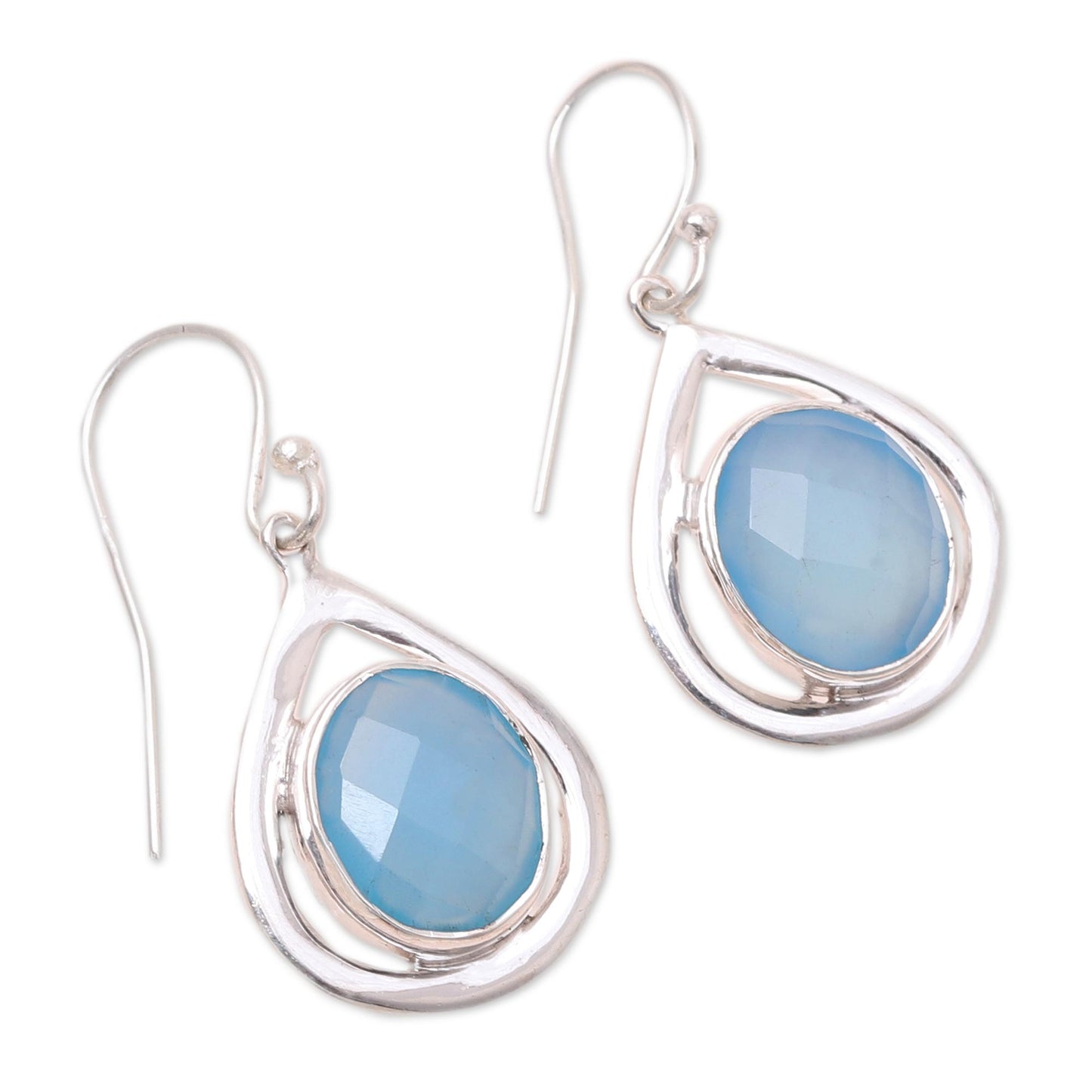 Inland Sea Blue Chalcedony and Sterling Silver Dangle Earrings