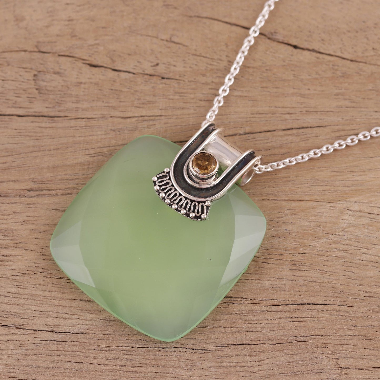 Cool Desire Chalcedony and Citrine Pendant Necklace from India