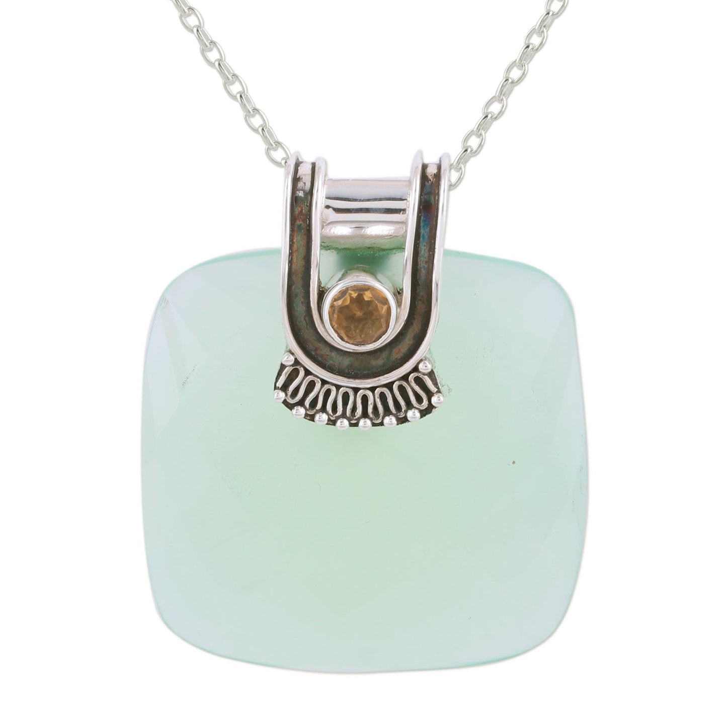 Cool Desire Chalcedony and Citrine Pendant Necklace from India