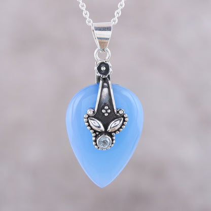 Sky Pick Chalcedony and Blue Topaz Pendant Necklace from India