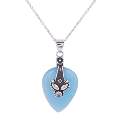 Sky Pick Chalcedony and Blue Topaz Pendant Necklace from India