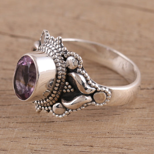 Ethereal Tendrils Oval Amethyst and Sterling Silver Cocktail Ring from India