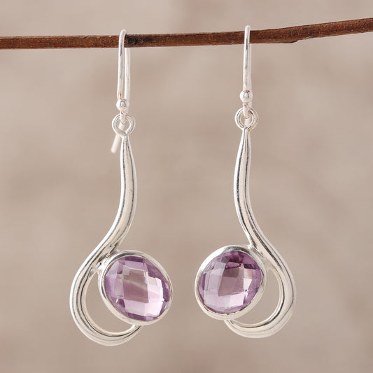 Cool Sabarmati 8 Carat Amethyst and Polished Silver Dangle Earrings