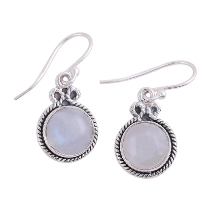 Iridescent Beauty Rainbow Moonstone and Silver Dangle Earrings from India